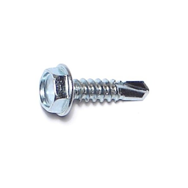 Self-Drilling Screw, #10 x 3/4 in, Zinc Plated Steel Flange Hex Head External Hex Drive, 500 PK